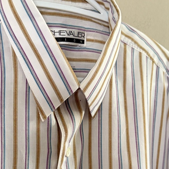Vintage Leo Chevalier White Cotton Dress Shirt Purple/Blue & Tan Stripes - Picture 4 of 13